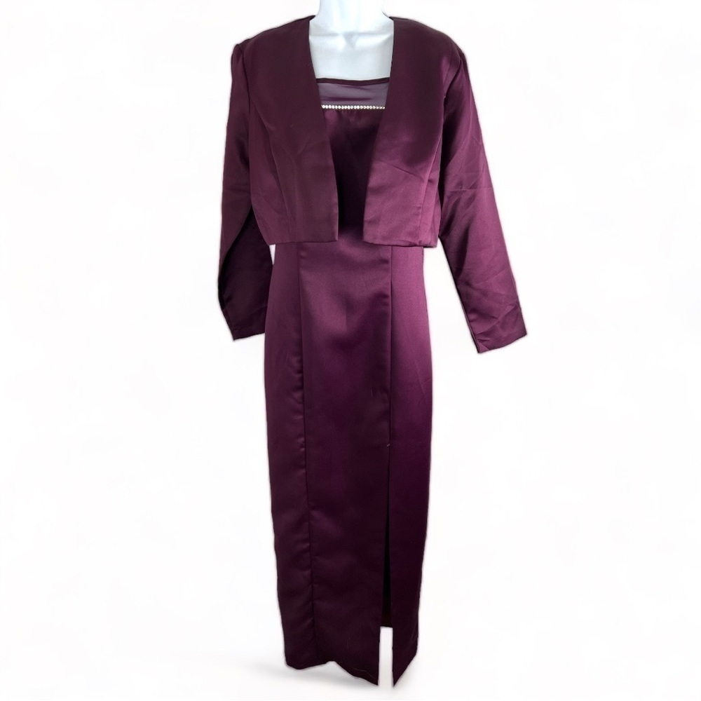 Onyx Nite By Wendy Chaitin Plum Gown With Bolero Jacket Rhinestone Size 8
